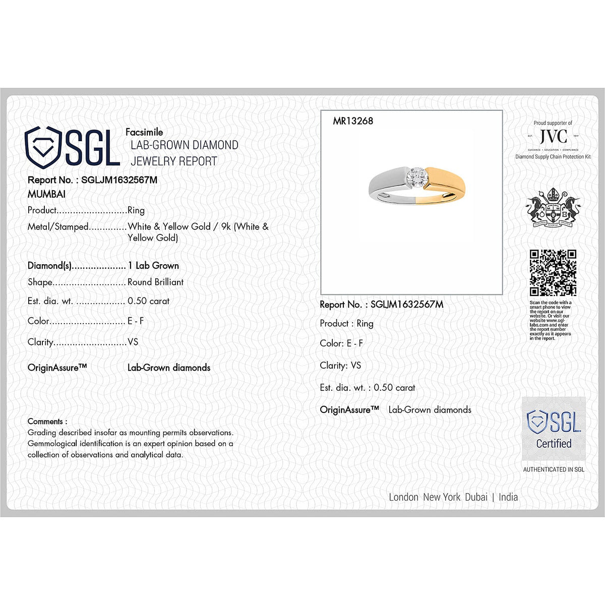 LUXURIANT 0.51 Ct Lab Grown Diamond Solitaire Ring in 9K White and Yellow Gold SGL Certified (VS-E-F) 8194195 7