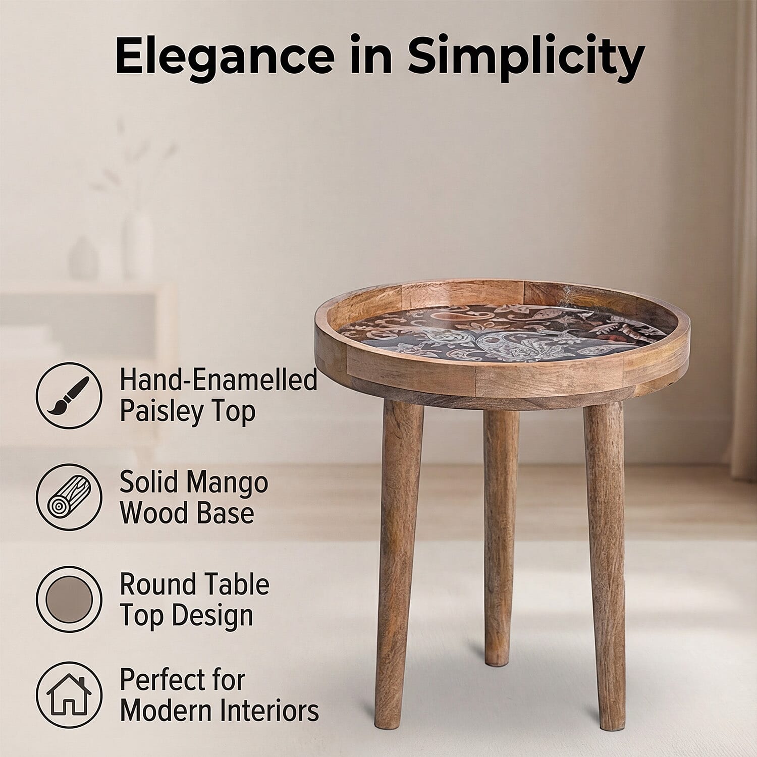 Mango Wood Enamelled Coffee Table (Size 45 x 45 cm) Flat Packed - Black 8194231 2
