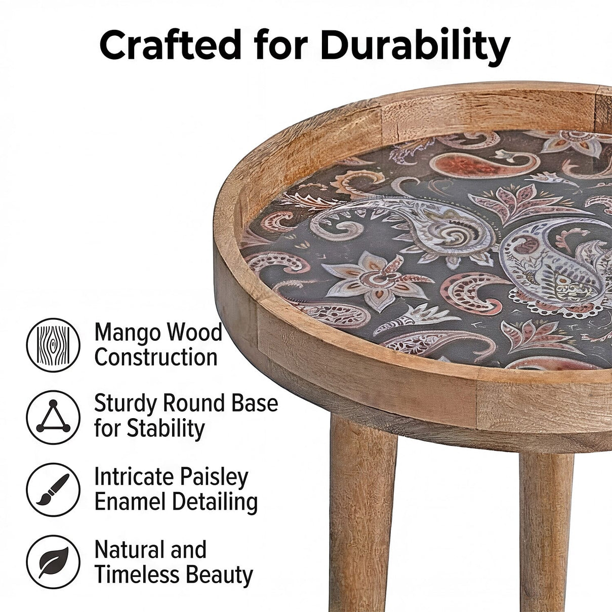 Mango Wood Enamelled Coffee Table (Size 45 x 45 cm) Flat Packed - Black 8194231 3