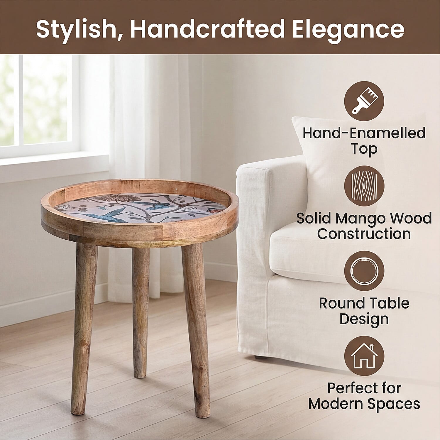 Mango Wood Enamelled Coffee Table (Size 45 x 45 cm) Flat Packed - Blue 8194234 2