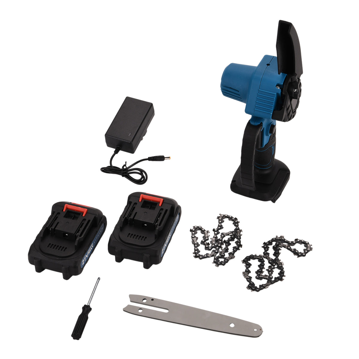 6 Inch 21V Chainsaw with 2 Chains and a Spare Battery (Size 42x11x10 cm) - Blue 8194432 10