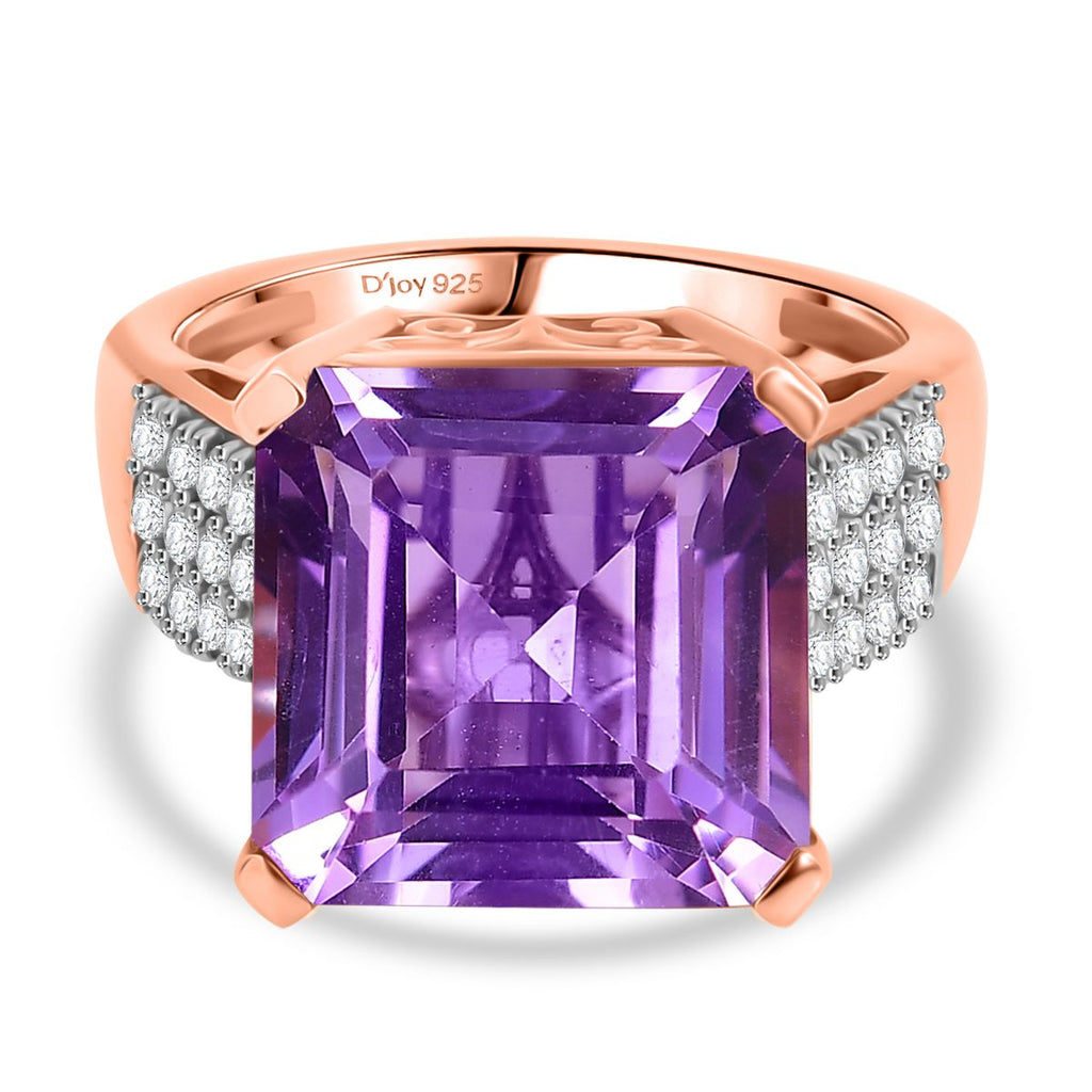 Rose De France Amethyst & White Zircon Ring in 14K Rose Gold Plated Sterling Silver 9.03 Ct._8194676