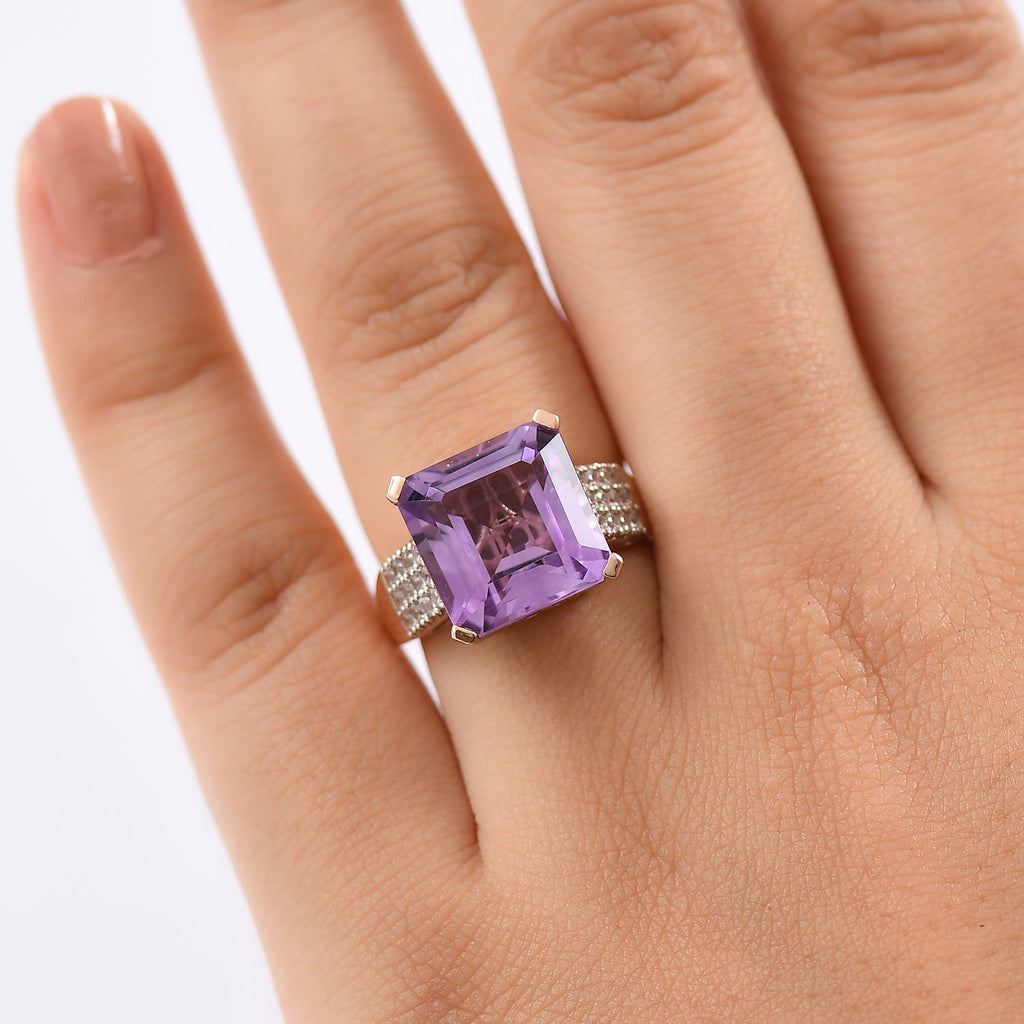 Rose De France Amethyst & White Zircon Ring in 14K Rose Gold Plated Sterling Silver 9.03 Ct._8194676_2