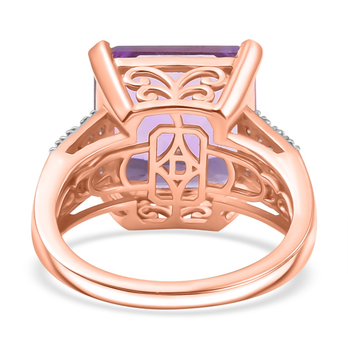 Rose De France Amethyst, White Zircon Ring in Rose Gold Plated Sterling Silver 9.03 Ct. 8194676 5