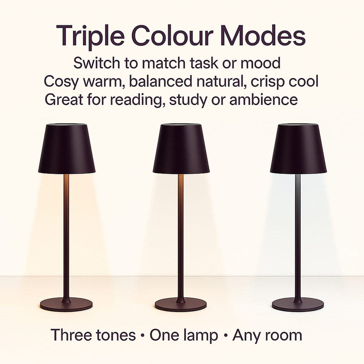 MEGA DEAL - LIVMORE Rechargable Table Lamp With Warm, Natural &amp; Cool Lights (1200mAh Battery) - Purple 8195258 2