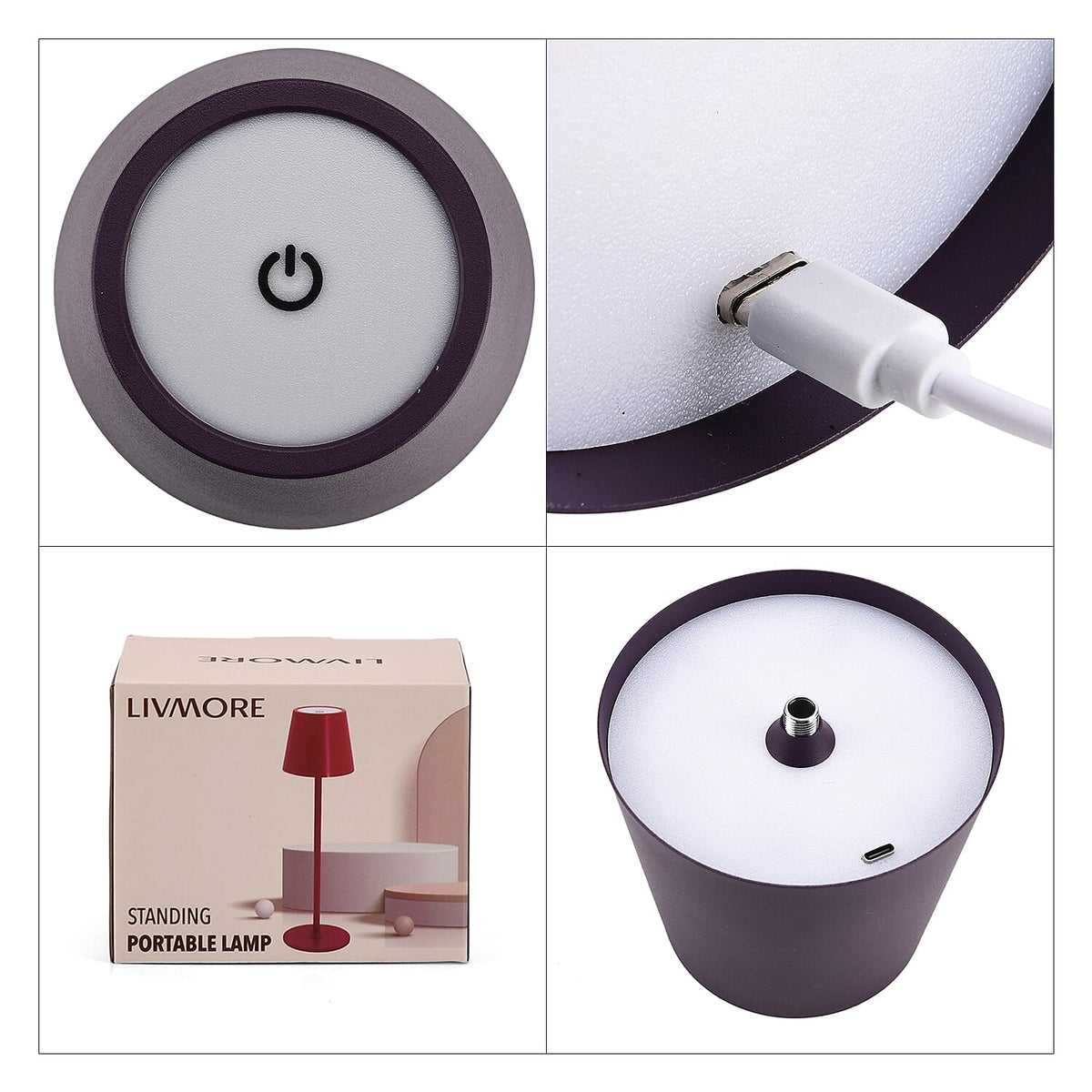 MEGA DEAL - LIVMORE Rechargable Table Lamp With Warm, Natural &amp; Cool Lights (1200mAh Battery) - Purple 8195258 8