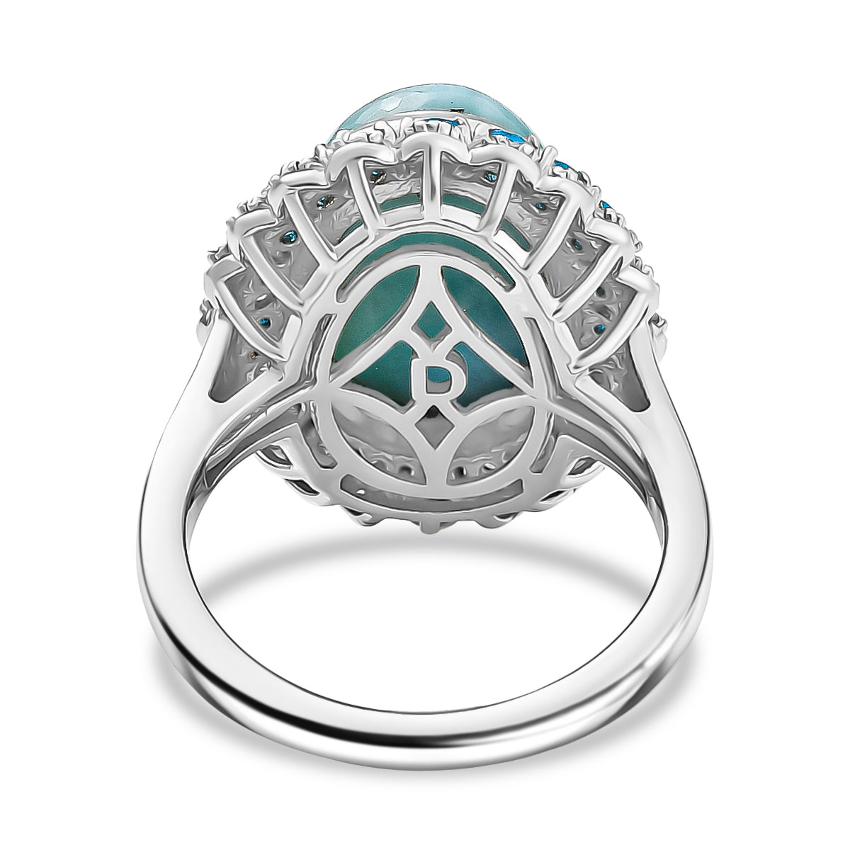 D'joy Larimar, White Zircon and Neon Apatite Aqua Majesty Halo Ring in Rhodium Overlay Sterling Silver 8.09 Ct. V32537977 5