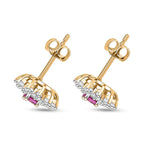 Natural Unheated Ruby & White Zircon Push Back Earrings in 18K Vermeil Yellow Gold Plated Sterling Silver 1.09 Ct._8195640_3