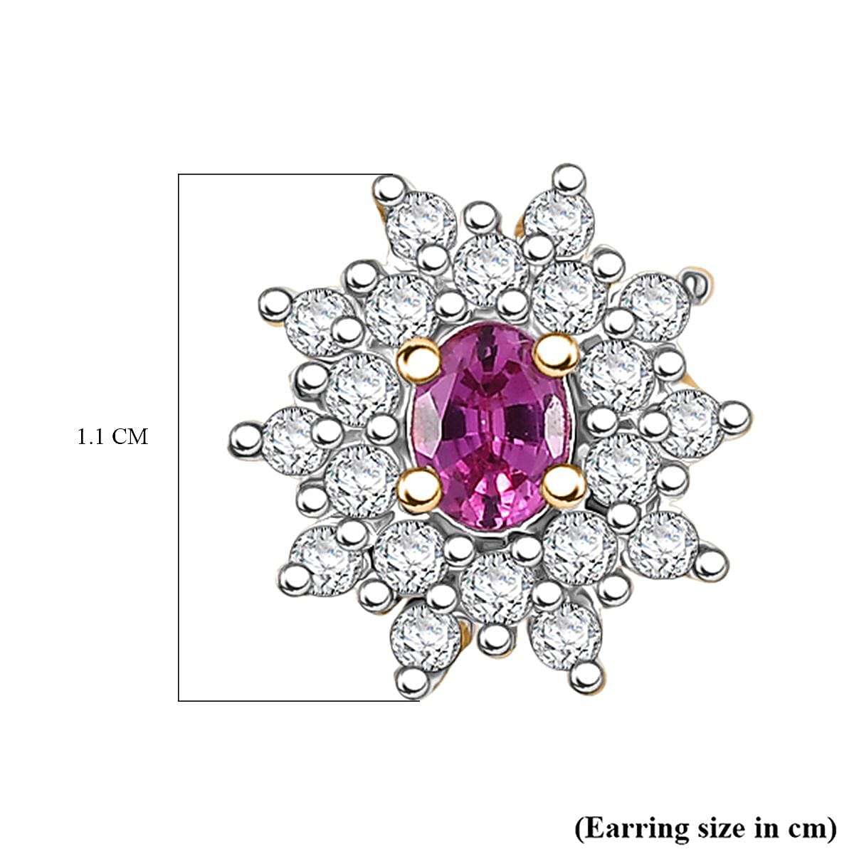 Natural Unheated Ruby, White Zircon Floral Halo Earrings in 18K Vermeil Yellow Gold Over Sterling Silver 1.09 Ct. V32521919 5