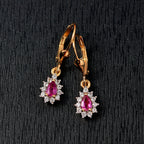 Natural Unheated Ruby & White Zircon Solitaire Lever Back Earring in 18K Vermeil Yellow Gold Plated Sterling Silver 1.01 Ct._8195651_1