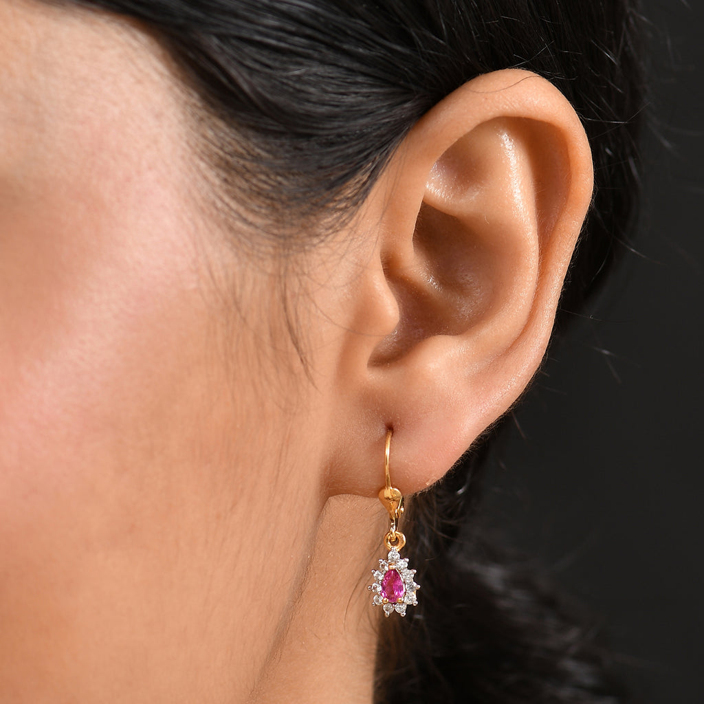 Natural Unheated Ruby & White Zircon Solitaire Lever Back Earring in 18K Vermeil Yellow Gold Plated Sterling Silver 1.01 Ct._8195651_2