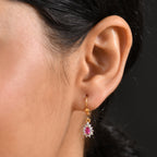 Natural Unheated Ruby & White Zircon Solitaire Lever Back Earring in 18K Vermeil Yellow Gold Plated Sterling Silver 1.01 Ct._8195651_2