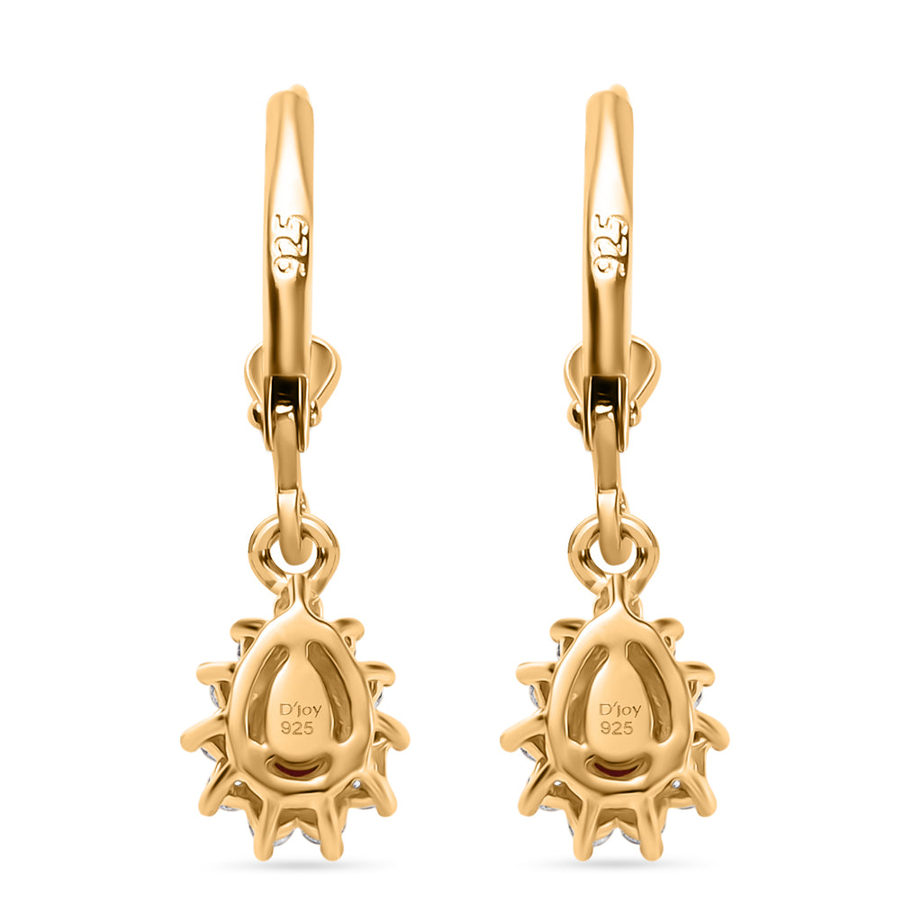 Natural Unheated Ruby & White Zircon Solitaire Lever Back Earring in 18K Vermeil Yellow Gold Plated Sterling Silver 1.01 Ct._8195651_4