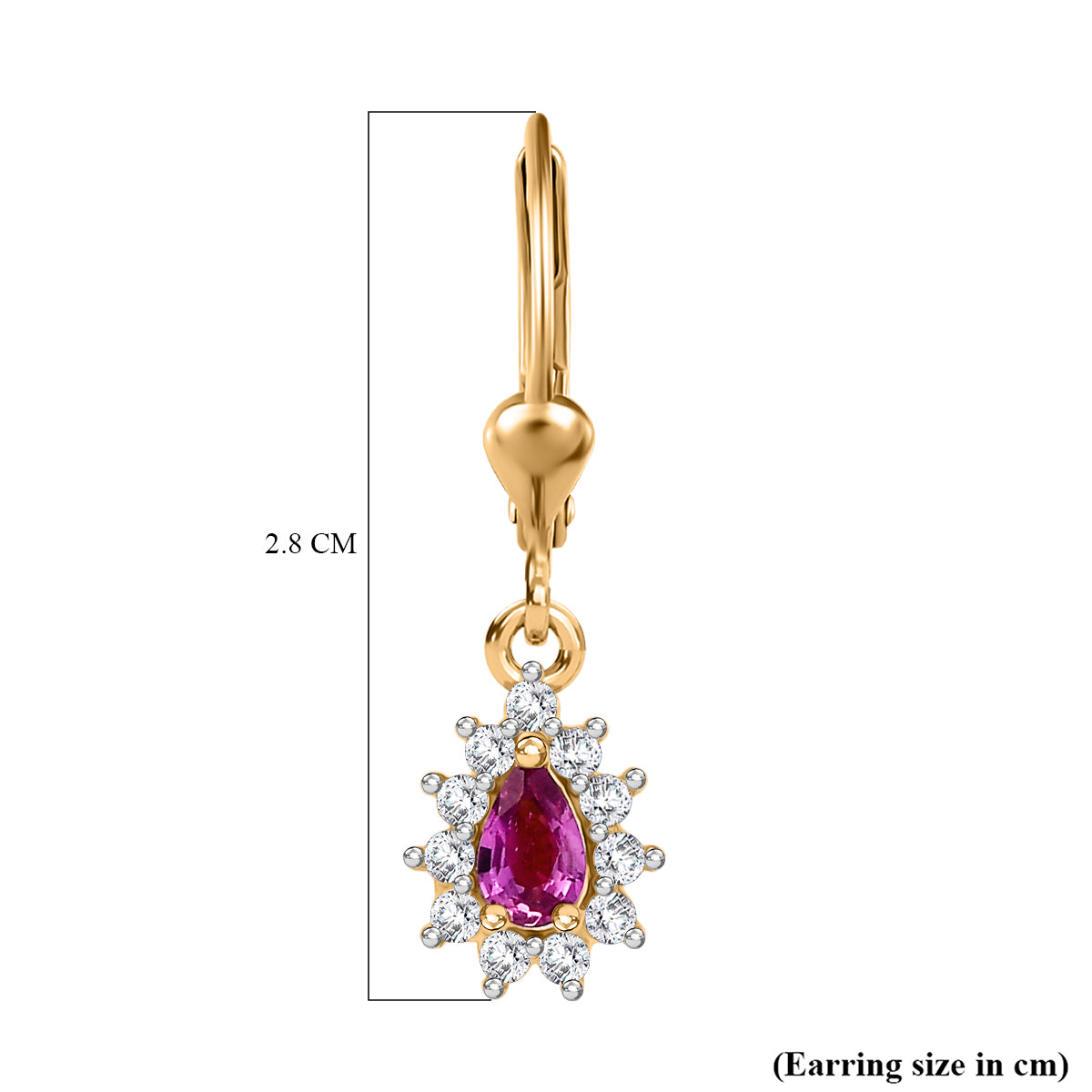 Natural Unheated Ruby, White Zircon Halo Lever Back Earring in 18K Vermeil Yellow Gold Over Sterling Silver 1.01 Ct. V32557369 6