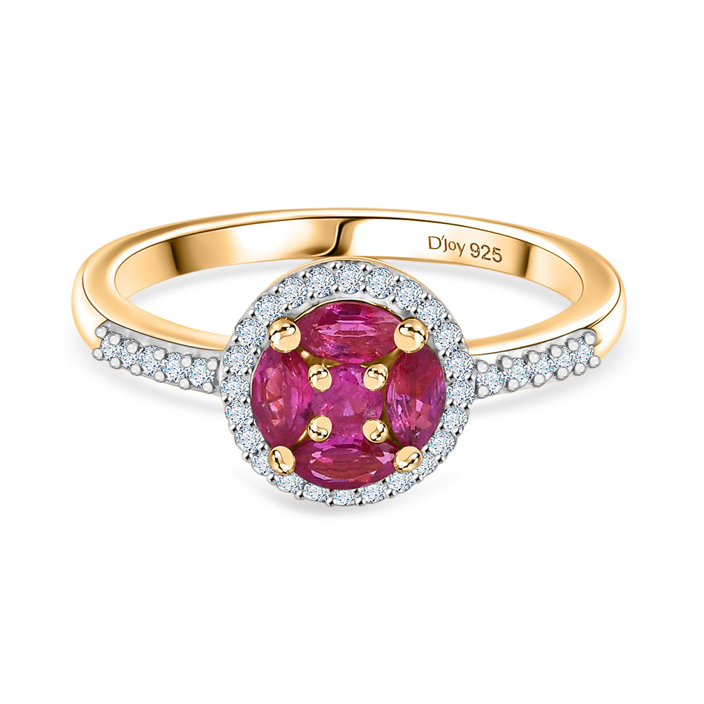 Natural Unheated Ruby & White Zircon Ring in 18K Vermeil Yellow Gold Plated Sterling Silver_8195693
