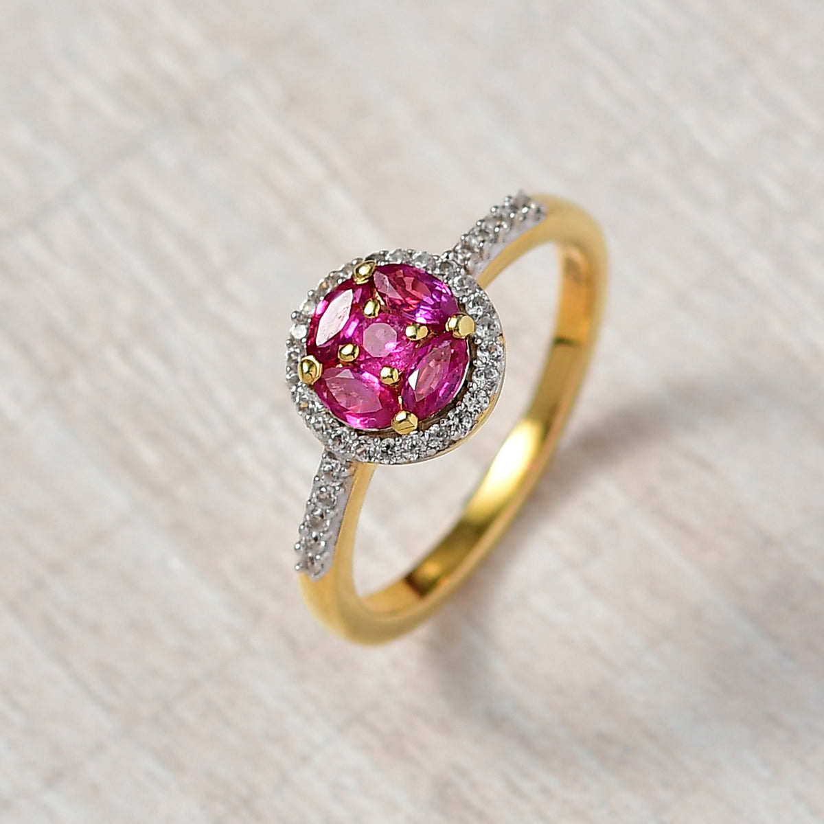 Natural Unheated Ruby &amp; White Zircon Ring in 18K Vermeil Yellow Gold Plated Sterling Silver V32606173 2