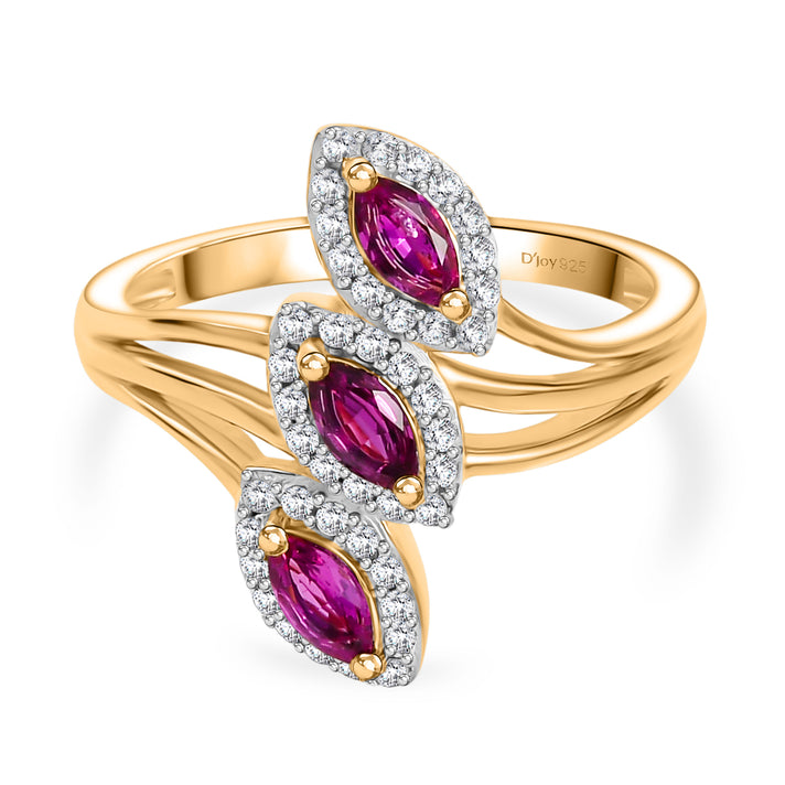 Natural Unheated Ruby, White Zircon Trilogy Ring in 18K Vermeil Yellow Gold Over Sterling Silver 8195724 1
