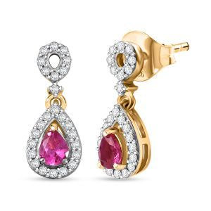 Natural Unheated Ruby, White Zircon Halo Drop Earring in 18K Vermeil Yellow Gold Over Sterling Silver 0.85 Ct. 8195758 0