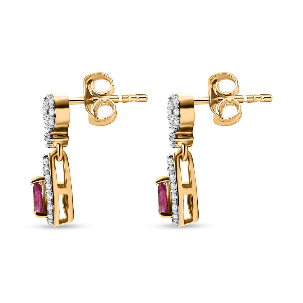 Natural Unheated Ruby & White Zircon Dangling Push Back Earring in 18K Vermeil Yellow Gold Plated Sterling Silver_8195758_3
