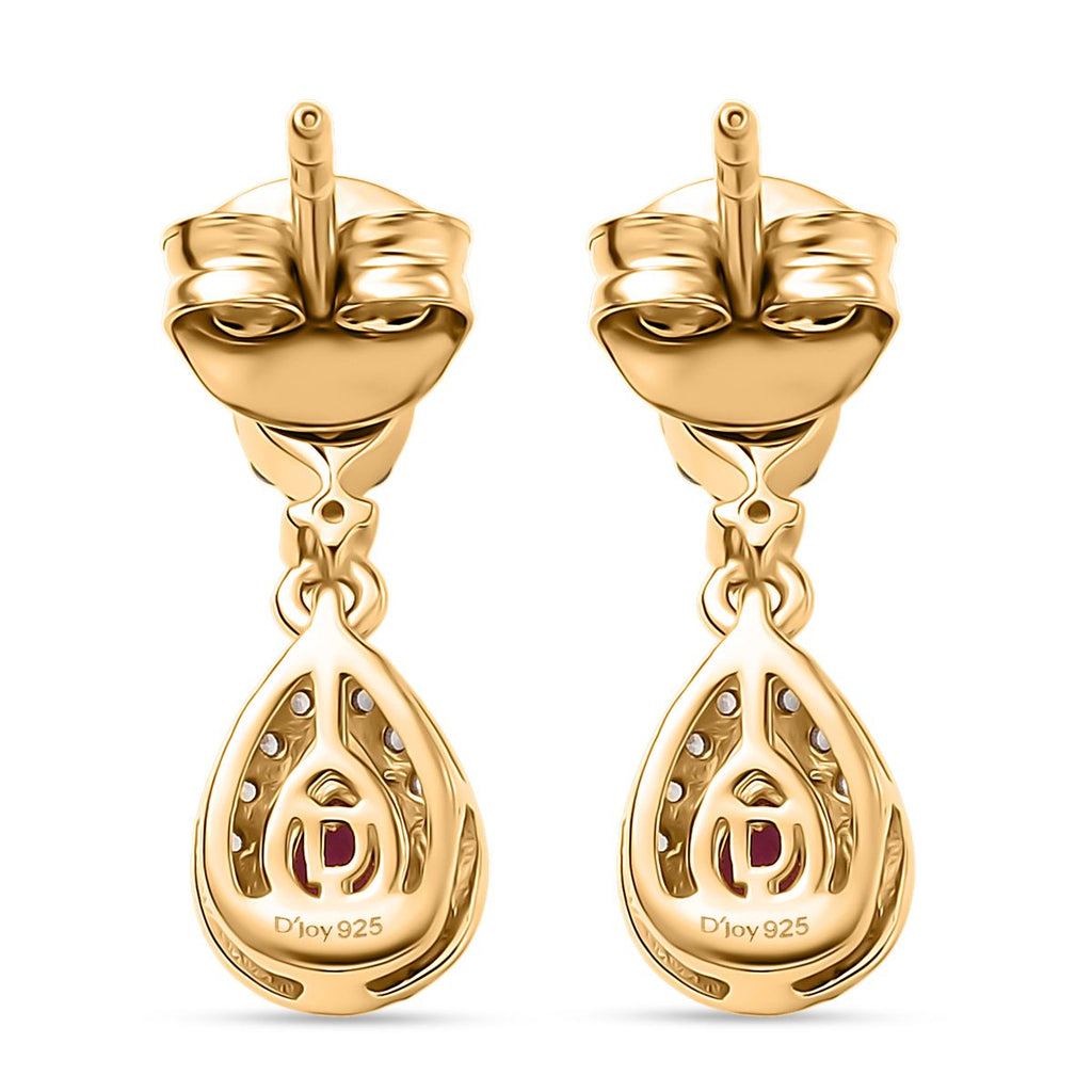 Natural Unheated Ruby & White Zircon Dangling Push Back Earring in 18K Vermeil Yellow Gold Plated Sterling Silver_8195758_4