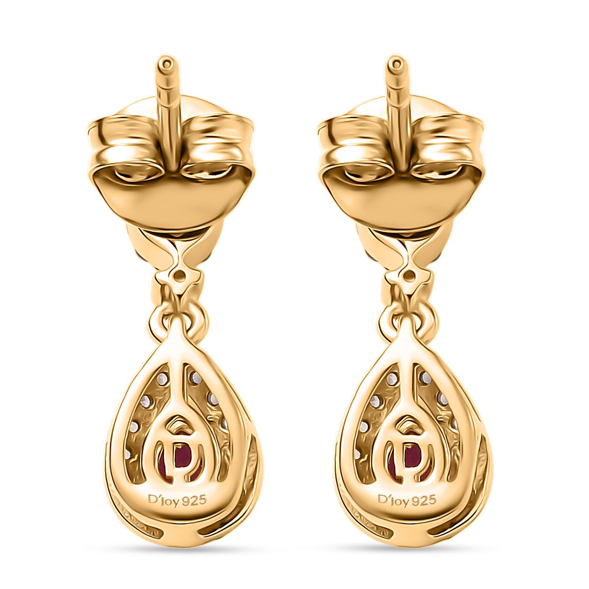 Natural Unheated Ruby, White Zircon Halo Drop Earring in 18K Vermeil Yellow Gold Over Sterling Silver 0.85 Ct. 8195758 4