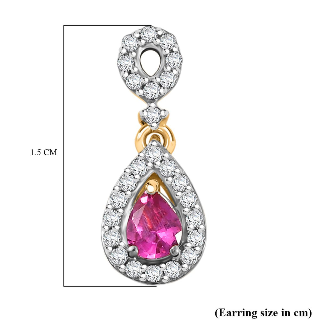Natural Unheated Ruby & White Zircon Dangling Push Back Earring in 18K Vermeil Yellow Gold Plated Sterling Silver_8195758_5