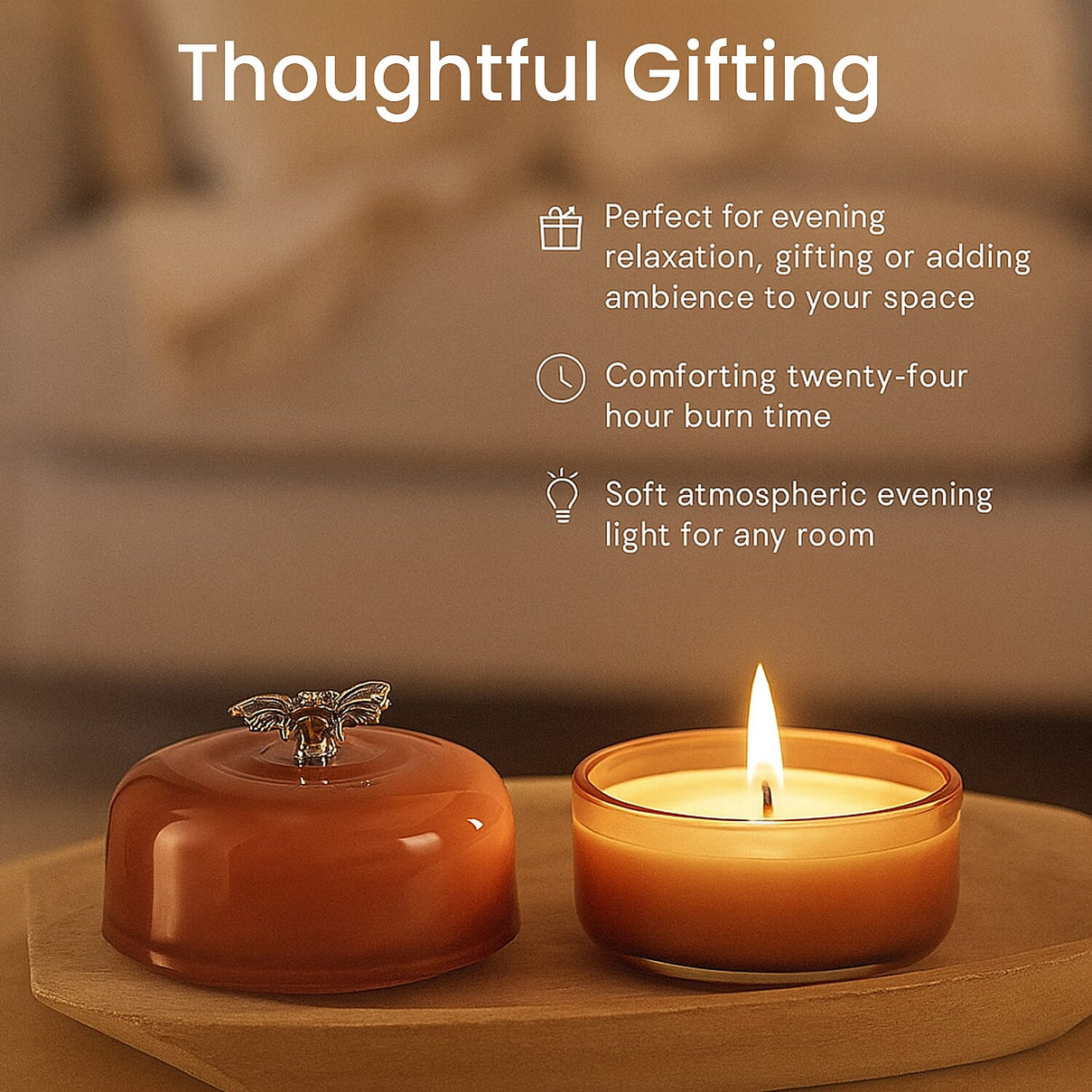 Glass Jar Candle with Bee 120g and 24hr Burn Time (Oud Wood) - Caramel 8196047 4