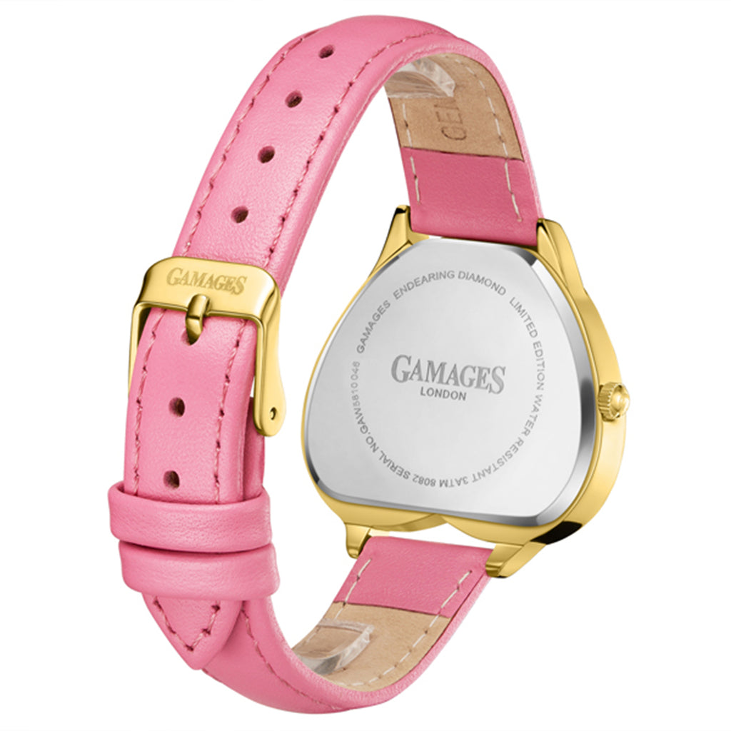 Gamages Of London Endearing Diamond Swiss Quartz Movement 3ATM Water Resistant Gold & Pink Heart Dial Womens Watch with Pink Leather Strap_8196268_2
