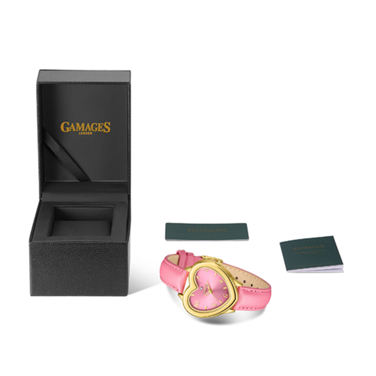 GAMAGES OF LONDON Endearing Diamond Swiss Quartz Movement 3ATM Water Resistant Gold and Pink Heart Dial Women's Watch with Pink Leather Strap V32514073 4