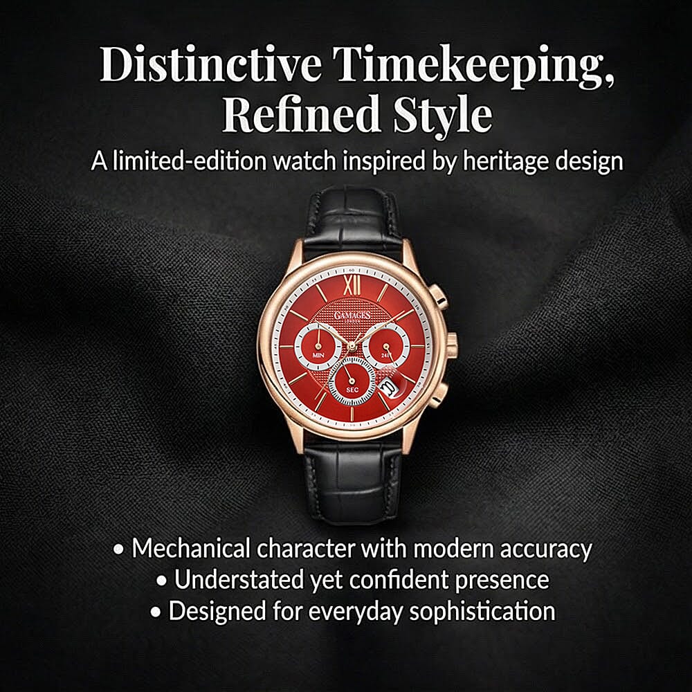 GAMAGES OF LONDON Limited Edition Hand Assembled Gawain Albion Mechanical Quartz Mens Watch with Leather Strap_8196277_1