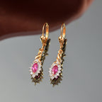 Natural Unheated Ruby & White Zircon Solitaire Lever Back Earring in 18K Vermeil Yellow Gold Plated Sterling Silver 1.08 Ct._8196377_1