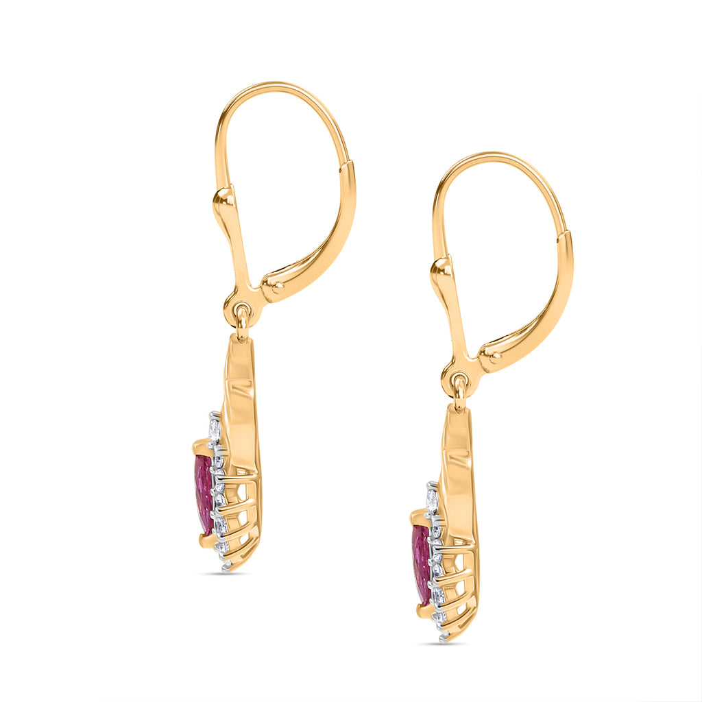 Natural Unheated Ruby & White Zircon Solitaire Lever Back Earring in 18K Vermeil Yellow Gold Plated Sterling Silver 1.08 Ct._8196377_3