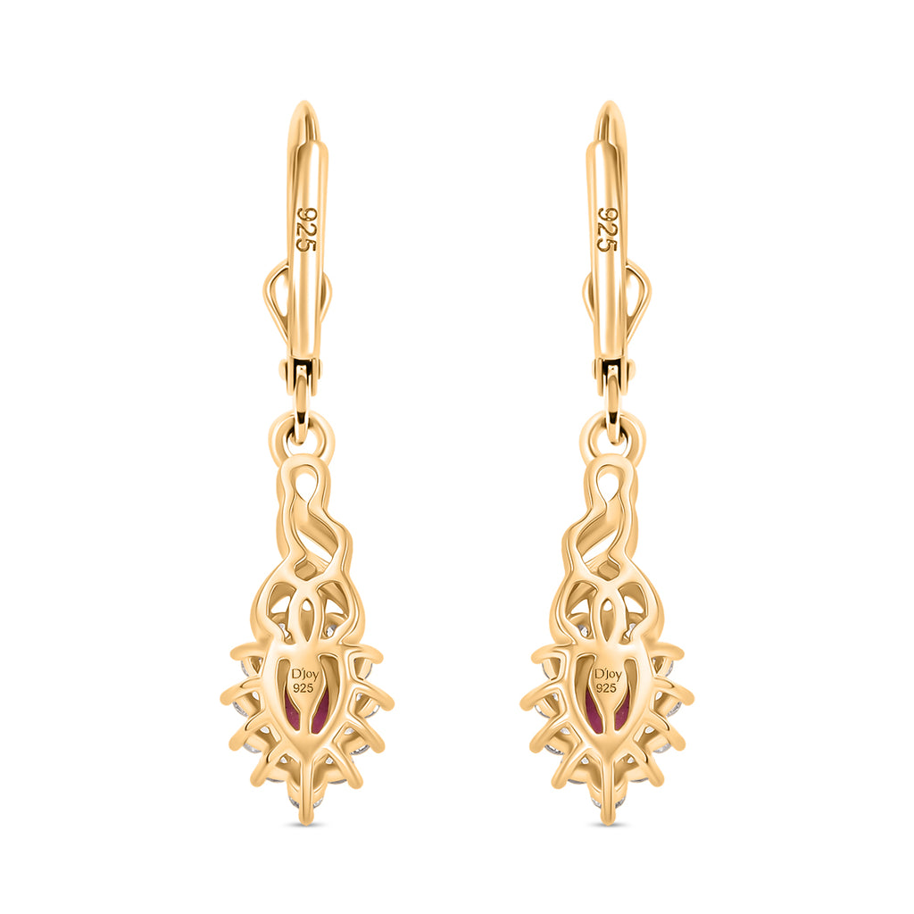 Natural Unheated Ruby & White Zircon Solitaire Lever Back Earring in 18K Vermeil Yellow Gold Plated Sterling Silver 1.08 Ct._8196377_4