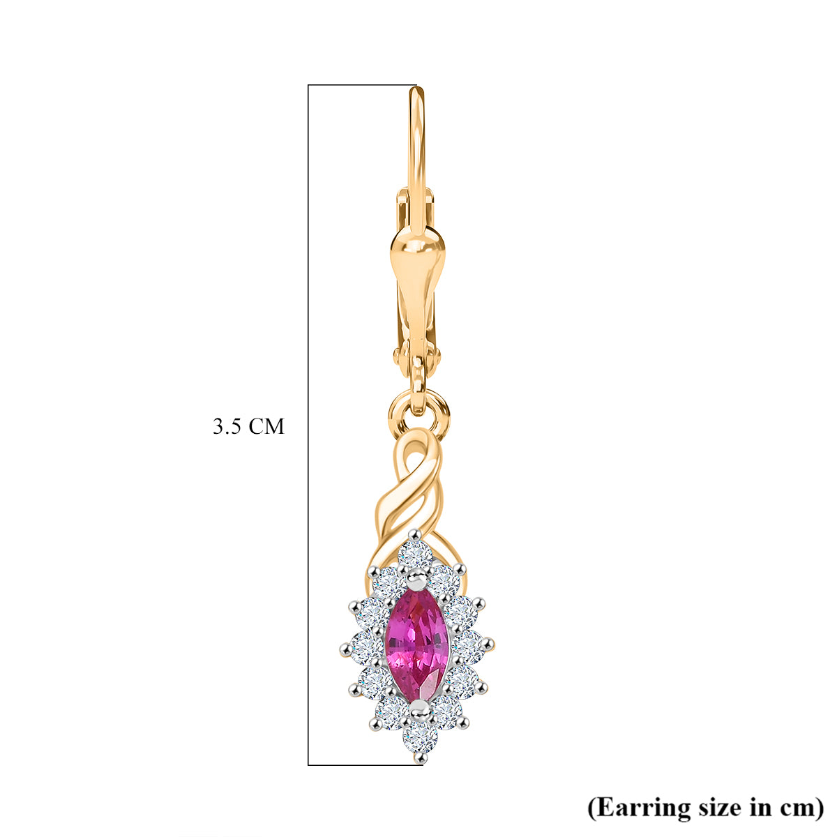 Natural Unheated Ruby, White Zircon Halo Dangling Lever Back Earring in 18K Vermeil Yellow Gold Plated Sterling Silver 1.08 Ct. V32525876 6