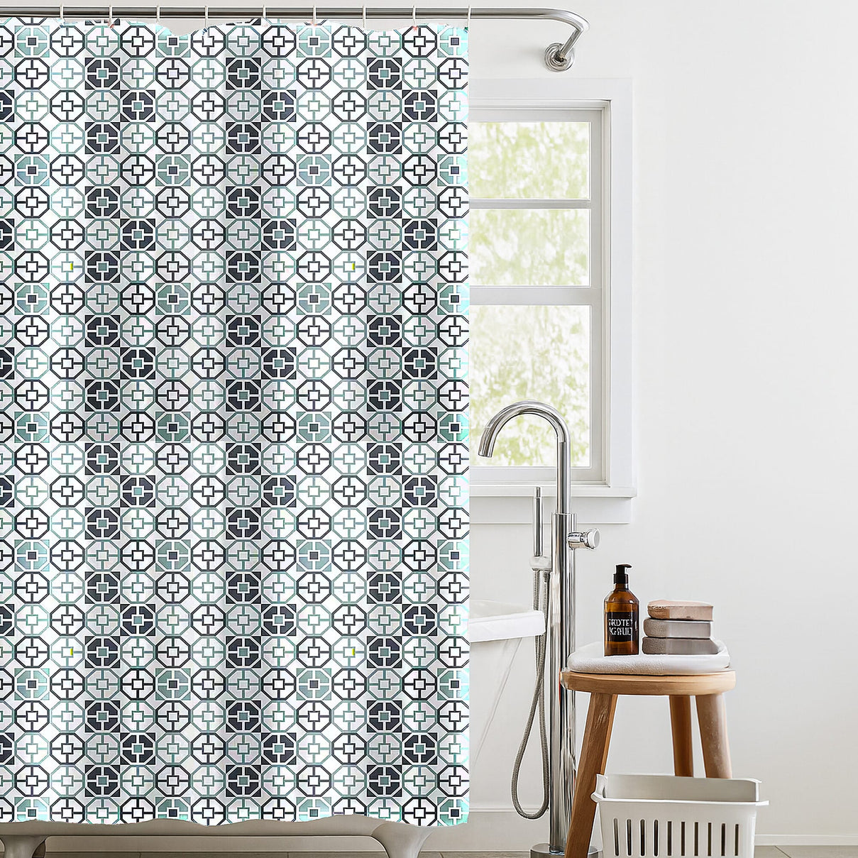 Country Club Stylish Geometric Tiles Pattern Shower Curtain with Hooks 8196664 0