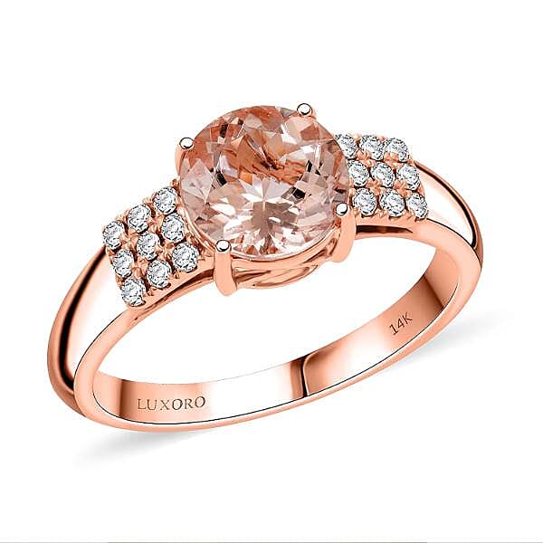 Luxoro 14K Rose Gold AAA Morganite, White Diamond I2 Ring, Gold Wt.4.77 Gms  1.850  Ct._8196855