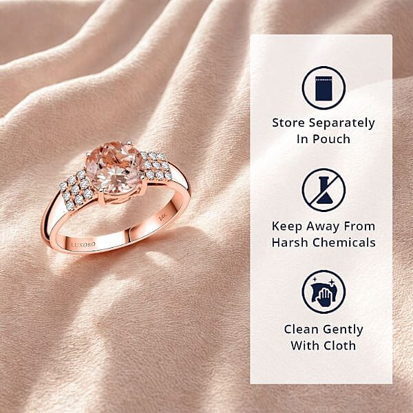 Luxoro 14K Rose Gold AAA Morganite, White Diamond I2 Ring, Gold Wt.4.77 Gms  1.850  Ct. 8196855 4