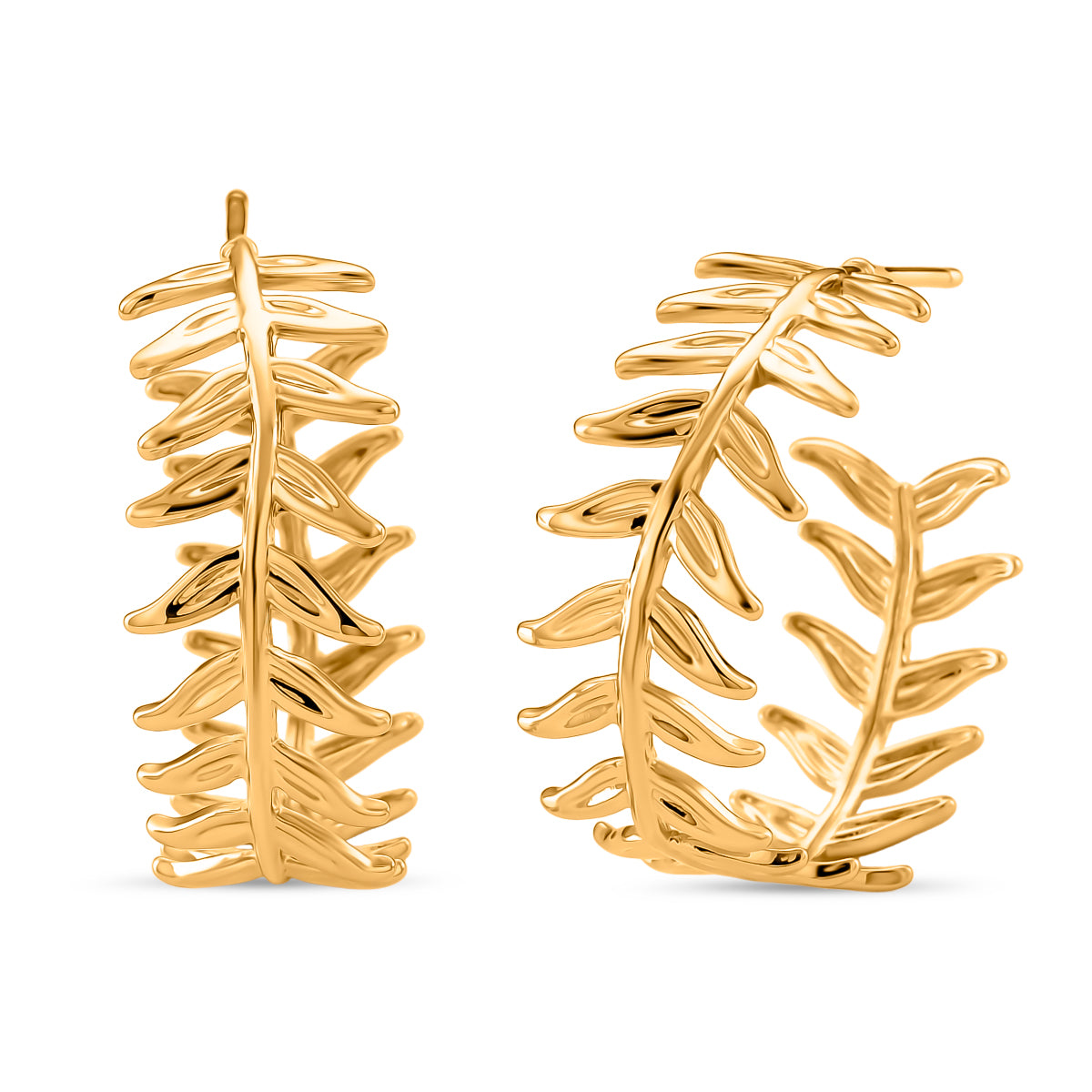 Designer Inspired Leaf Hoop Earrings In Gold Overlay V32512737 0