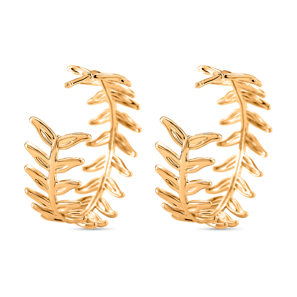 Designer Inspired Leaf Hoop Earrings In Gold Overlay V32512737 4