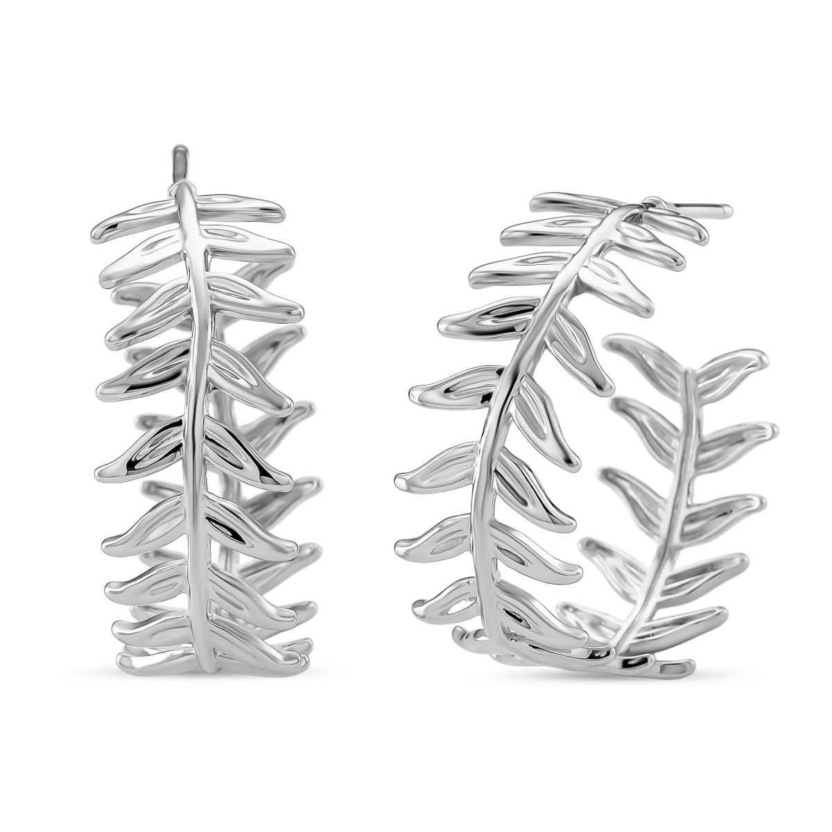 Designer Inspired Leaf Hoop Earrings In Silver Overlay V32512756 0