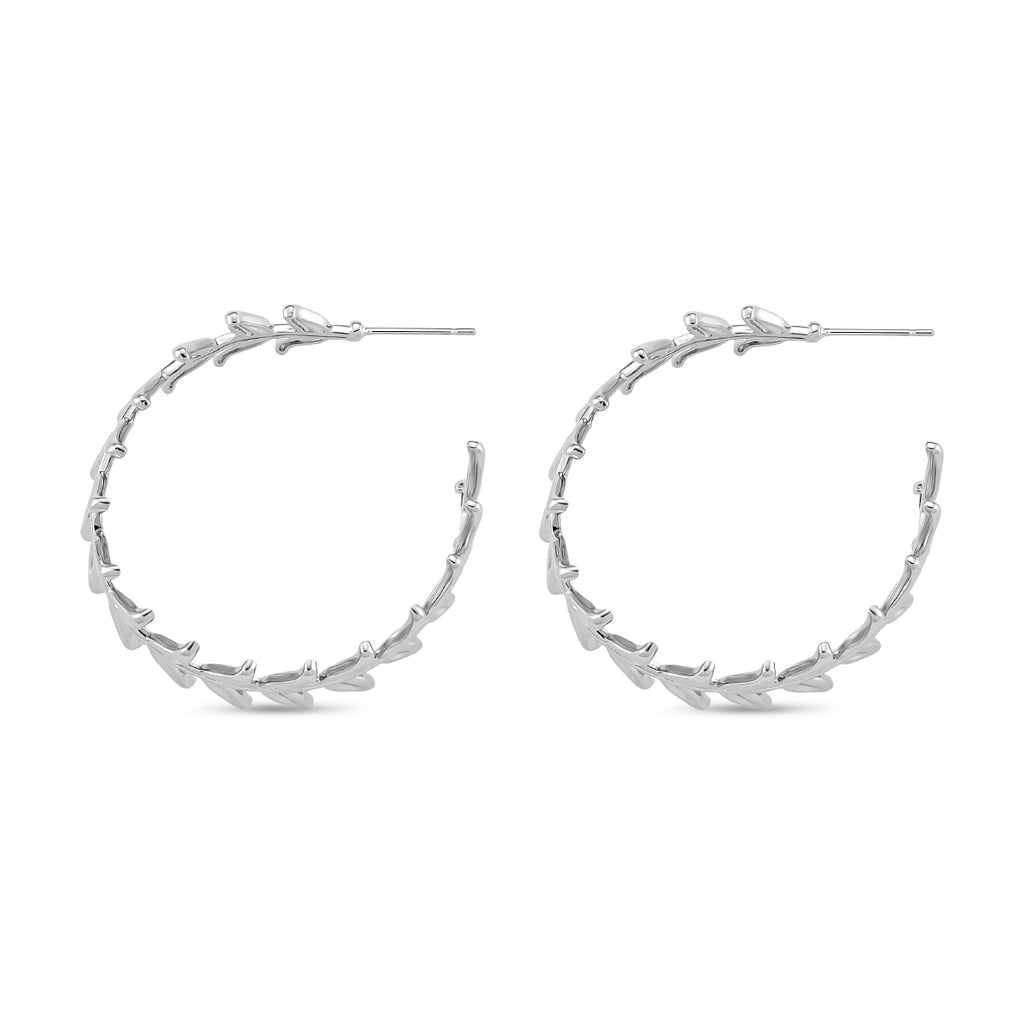 Designer Inspired Leaf Hoop Earrings In Silver Overlay_8197456_4
