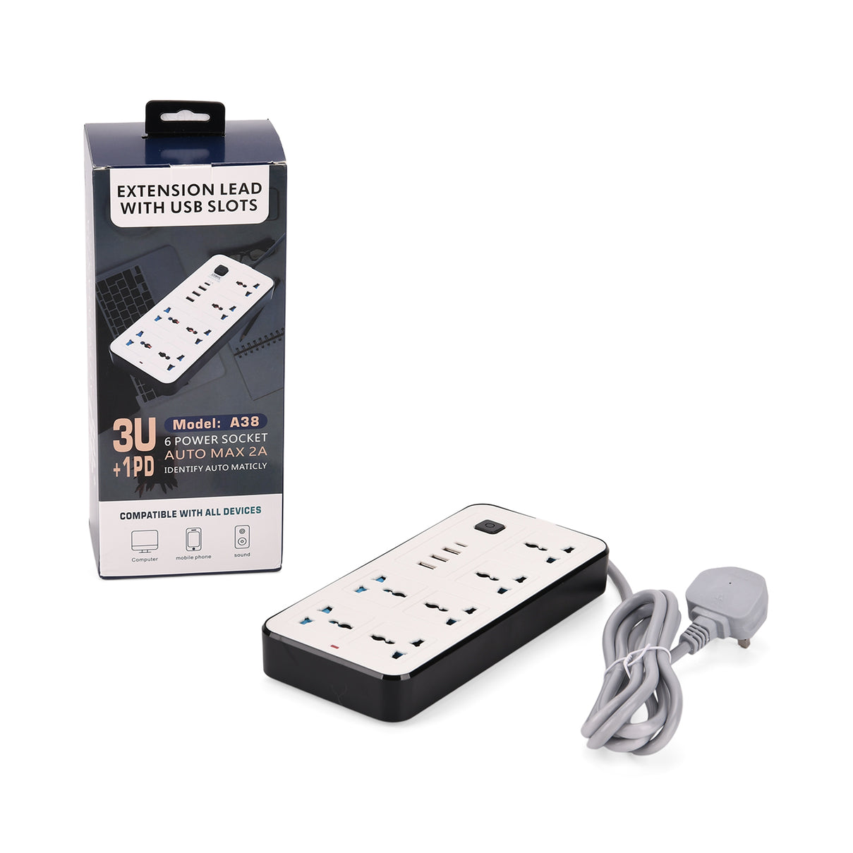 EVERY HOME MUST HAVE - Multi-Functional 6 Plug Socket With 3 Usb Port And A Type C Port- 2 Meter Cable (220-250V) - White V32518575 7