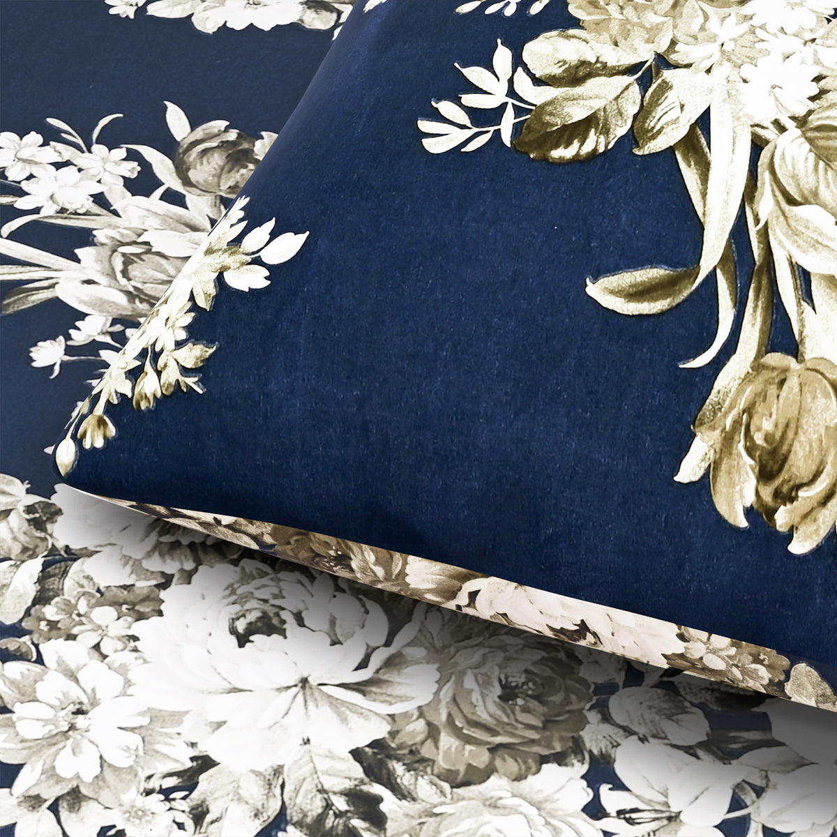 Hush Haven 6 Piece Digital Floral Print Duvet Cover Set - Inc. 1 Duvet Cover, 1 Fitted Sheet with 2 Housewife - 2 Oxford Pillowcases (Double) - Navy V32580493 3