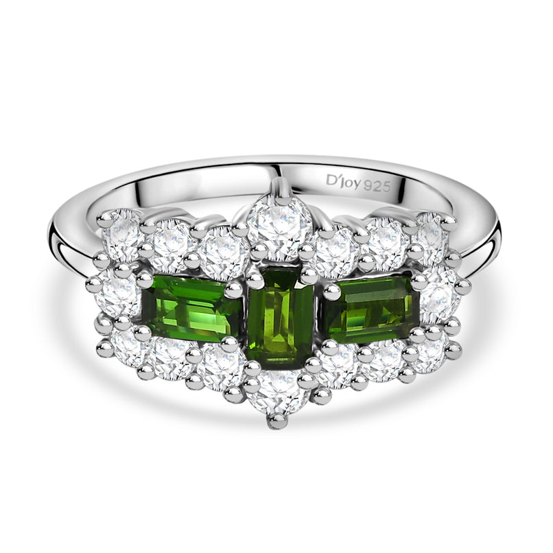 Natural Chrome Diopside & White Zircon Boat Ring in Platinum Overlay Sterling Silver 2.97 Ct._8198359