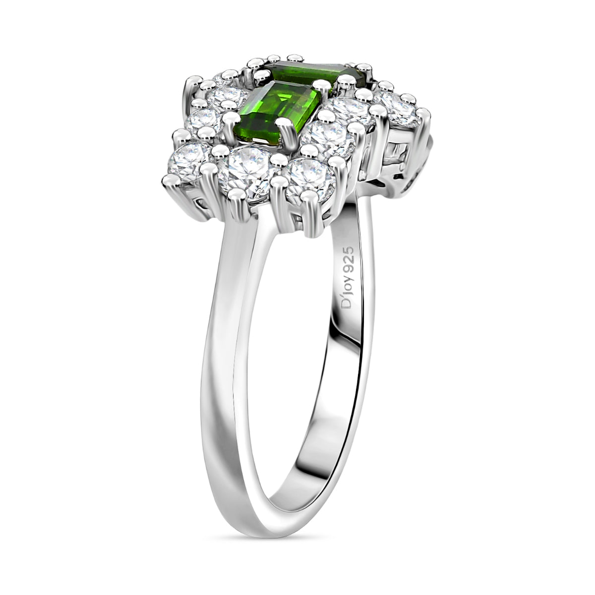 D'Joy - Natural Chrome Diopside &amp; White Zircon Boat Ring in Platinum Overlay Sterling Silver 3.00 Ct. V32667082 4