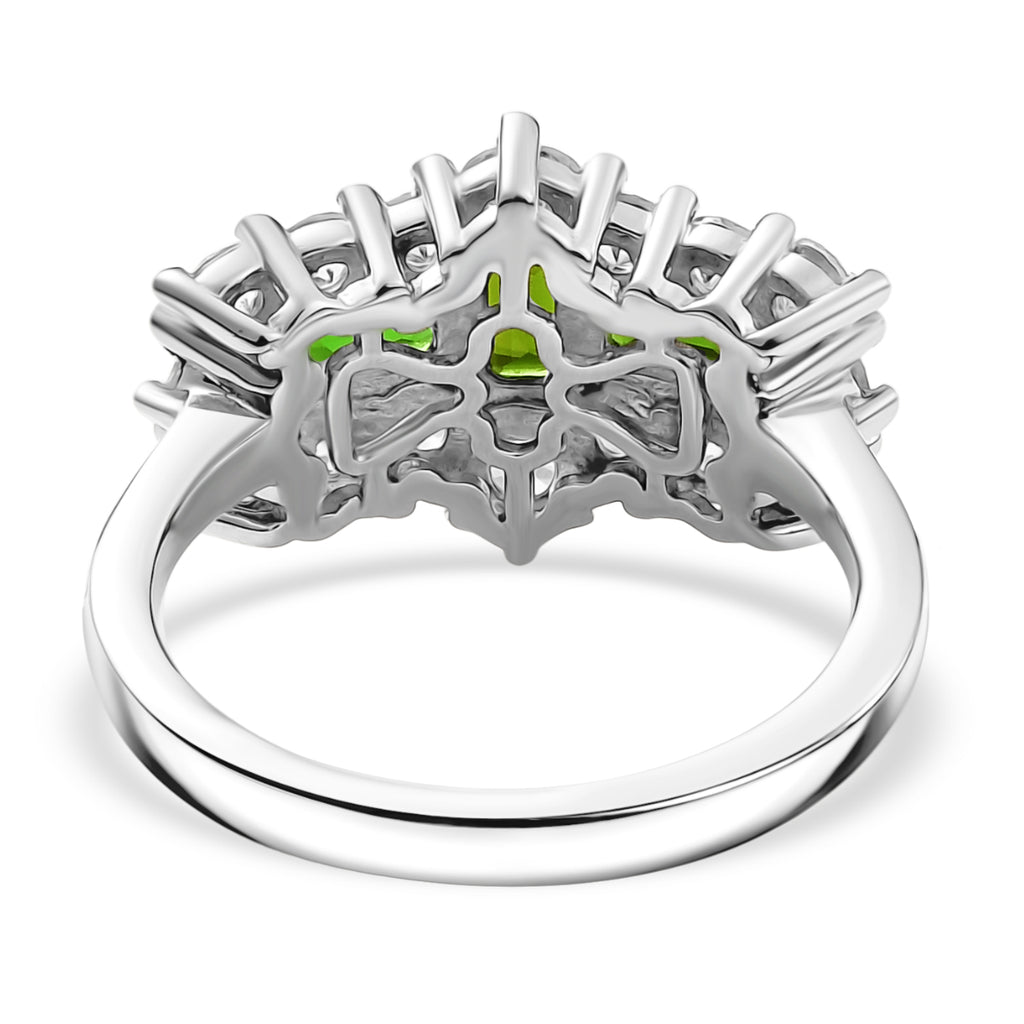 Natural Chrome Diopside & White Zircon Boat Ring in Platinum Overlay Sterling Silver 2.97 Ct._8198359_4