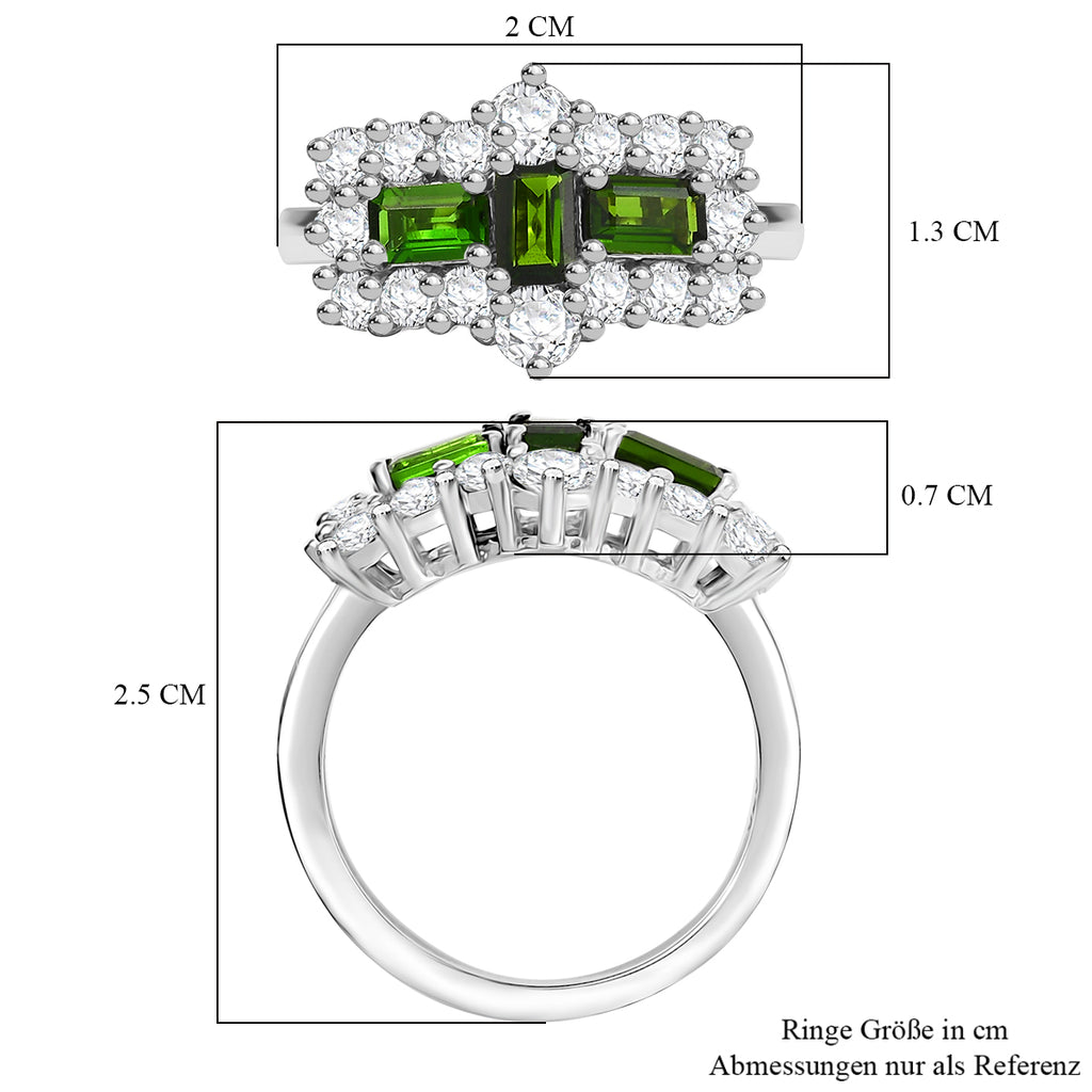 Natural Chrome Diopside & White Zircon Boat Ring in Platinum Overlay Sterling Silver 2.97 Ct._8198359_5