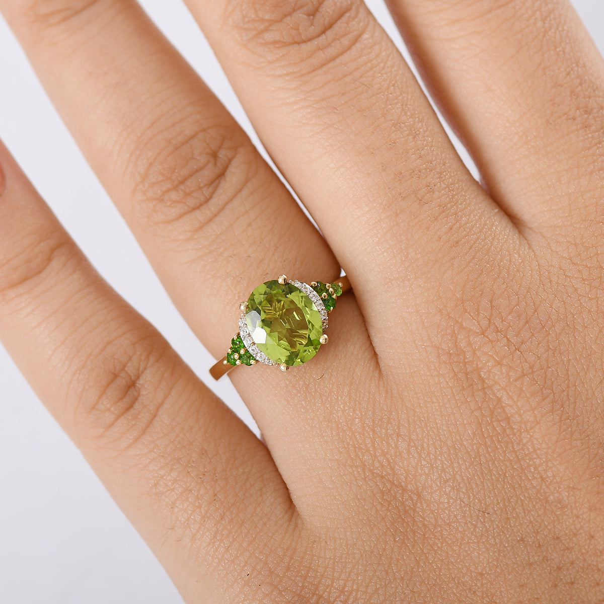 D'joy Natural Hebei Peridot, Natural Chrome Diopside and White Zircon Ring in 14K Yellow Gold Plated Sterling Silver 2.83 Ct. 8198382 9