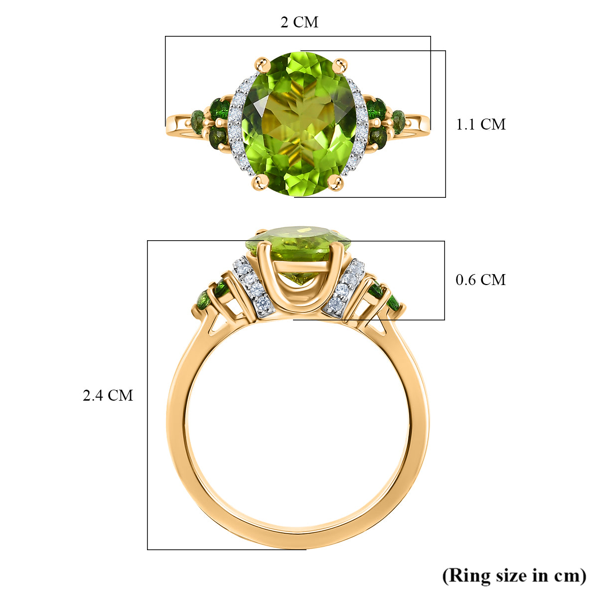 D'joy Natural Hebei Peridot, Natural Chrome Diopside and White Zircon Ring in 14K Yellow Gold Plated Sterling Silver 2.83 Ct. 8198382 12