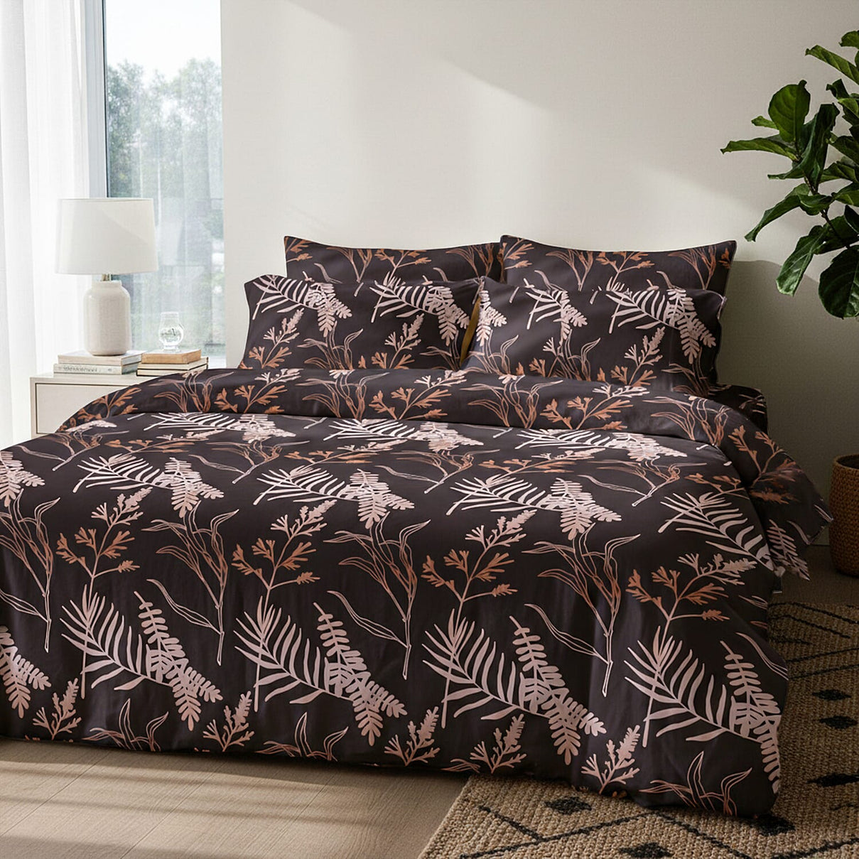 Hush Haven 6 Piece Botanical Digital Print Duvet Cover Set (Double) - Brown 8198439 0